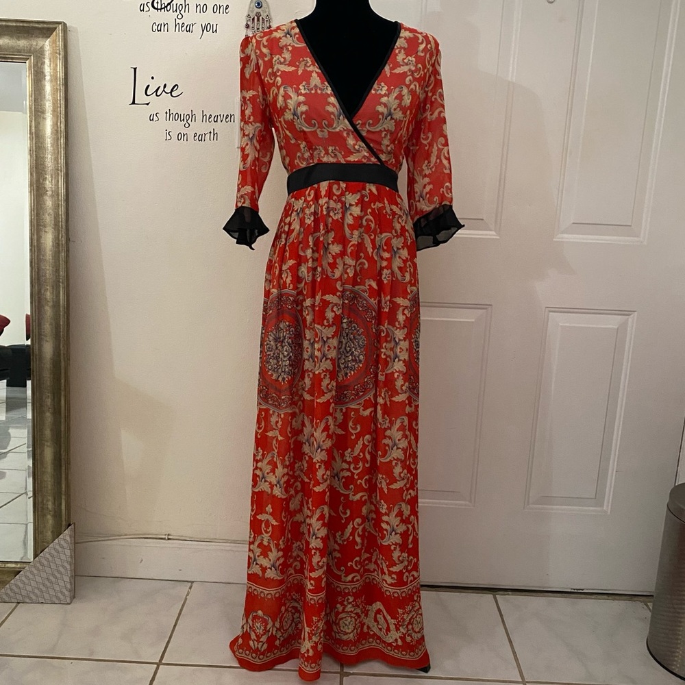 Nasty Gal Baroque Red Long Maxy Chiffon Dress